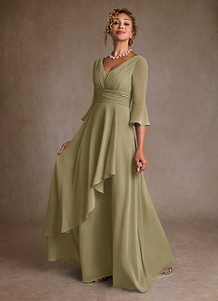 Azazie Eire vestidos de madre de la novia Vestido de Musgo Verde de Gasa de Corte en A con Plisado image3