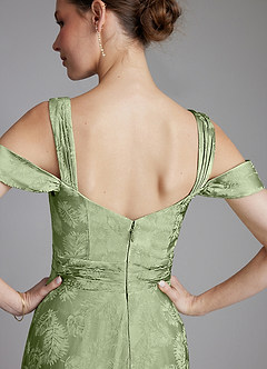 Azazie Emoria Bridesmaid Dresses Sage Green Jacquard A-Line Off the Shoulder Jacquard Dress image8