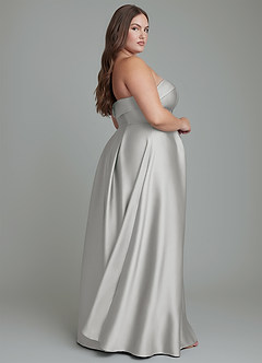 Azazie Lucienne Vestidos de damas de honor Vestido Plata de Satén Elástico de Línea A Convertible con Palabra de honor image15