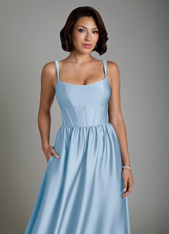 Azazie Mona Bridesmaid Dresses Powder Blue A-Line Corset Stretch Satin Dress image3