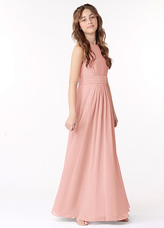 Azazie Bonnie Junior Rosette A-Line Pleated Chiffon Dress image2
