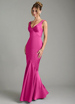 Azazie Alena Brautjungfernkleider Meerjungfrau-Linie Plissee Stretch-Satin Kleid Fuchsia image5