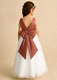 Azazie Eleni Flower Girl Dresses Ivory Auburn Ball-Gown Bow Tulle Dress image2