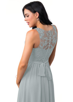 Azazie Kingsley Bridesmaid Dresses Dolphin Grey A-Line Lace Chiffon Dress image7