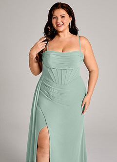 Azazie Amyra Bridesmaid Dresses Agave Sheath Off the Shoulder Chiffon Convertible Dress image10