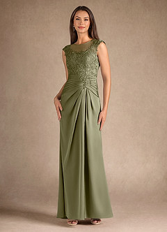 Azazie Santa Barbara Final Sale Pistachio Sheath Pleated Stretch Satin Dress image4
