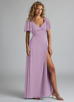 Azazie Induh Bridesmaid Dresses Wisteria A-Line Flutter V-neck Mesh Dress image3