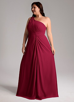 Azazie Brooke Brautjungfernkleider A-Linie One-Shoulder Chiffon Kleid Burgunderrot image5
