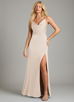 Azazie Sarella Bridesmaid Dresses White Alabaster A-Line Pleated Stretch Satin Dress image4