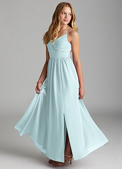 Azazie Zeya Junior A-Linie Chiffon Kleid Nebel image4