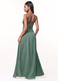 Azazie Maksim Bridesmaid Dresses Eucalyptus A-Line V-Neck Stretch Satin Dress image2