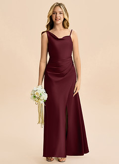 Azazie Abby Junior Cabernet Sheath Pleated Stretch Satin Dress image4