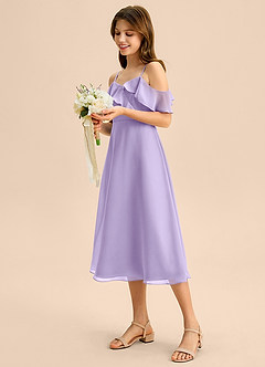 Azazie Kamilla Junior Abito A-Line in Chiffon a Spalla Scoperta Lilla image3