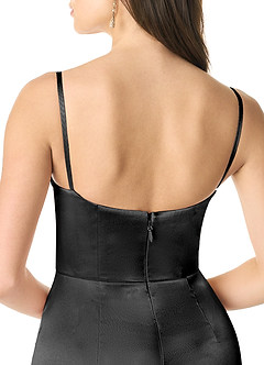 Azazie Liv Vestidos de damas de honor Vestido de Negro de Satén Metálico de Corte Recto Convertible con Vestidos sin tirantes image9
