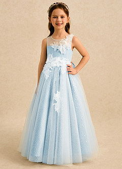 Azazie Addison Robe Demoiselle D'honneur Fillette Robe Princesse en Tulle Sequins Bleu Ciel image4