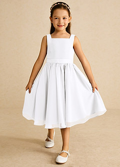 Azazie Ari vestidos de niña de las flores Vestido de Blanco de Gasa de Corte En A con Sin mangas image2
