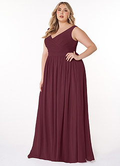 Azazie Keyla Bridesmaid Dresses Cabernet A-Line V-Neck Pleated Chiffon Dress image8