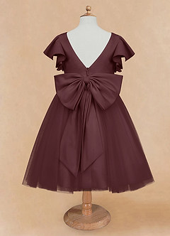 Azazie Kaeya Flower Girl Dresses Sangria A-Line Bow Tulle Dress image6