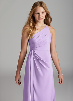 Azazie Mika Junior Robe Trapèze en Satin extensible Plissée Lilas image4