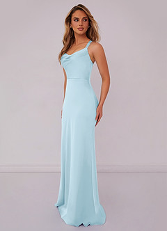 Barbie ♥ Azazie Bridesmaid Dresses Sky Blue Mermaid Pleated Stretch Satin Dress image4