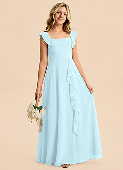 Azazie Nori Junior A-Linie Gestreift Chiffon Kleid Wolke Blau image3