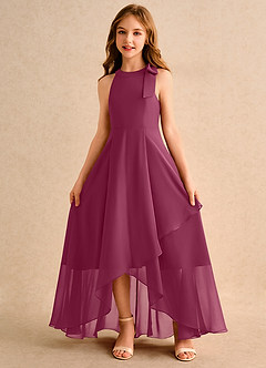 Azazie Boop Girls Formal Flower Girl Dresses Mulberry A-Line Bow Chiffon Dress image5