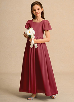 Azazie Joss Flower Girl Dresses Pomegranate A-Line with Sleeves Chiffon Dress image11