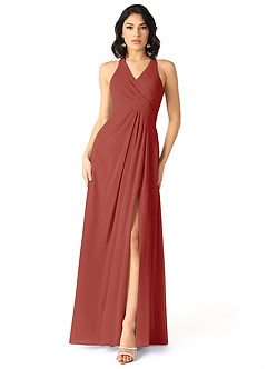 Azazie Danica Bridesmaid Dresses Terracotta A-Line Pleated Chiffon Dress image1
