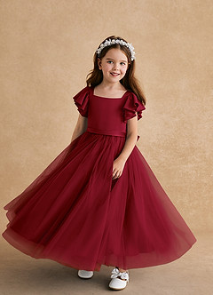 Azazie Suzy Flower Girl Dresses Burgundy A-Line with Sleeves Tulle Dress image4