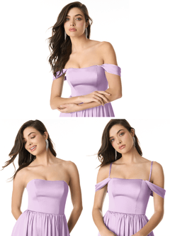 Azazie Morana Brautjungfernkleider Wandelbar A-Linie Schulterfrei Stretch-Satin Kleid Frostiges Flieder image10