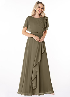 Azazie Aaliyah Modest Bridesmaid Dresses A-Line Scoop Pleated Chiffon Floor-Length Dress image3