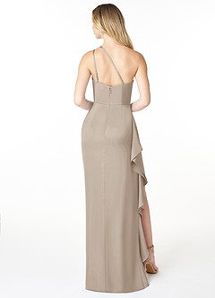 Azazie Latrice Bridesmaid Dresses Frost Sheath One Shoulder Cascading Ruffles Stretch Satin Dress image2