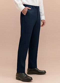 front Miles Navy Blue Seersucker Dress Pants