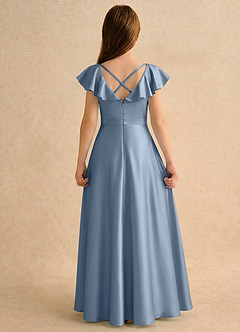 Azazie Nari Girls Formal Sukienki dla dziewczynek sypiących kwiaty Linia A z rękawami Matowy satynowy Długość podłogi Sukienka image2