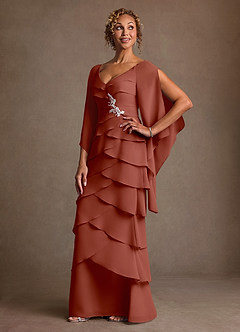 Azazie Arabinda Moeder van de bruid jurken Kolom Jurk van Chiffon Ruches Kastanjebruin image3