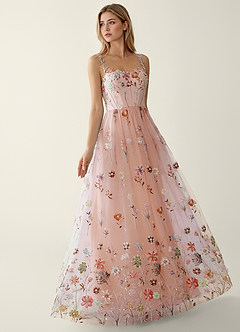 Irisqun Pink 3D Flowers Sequin Embroidery Beading Tulle Prom Dress image5