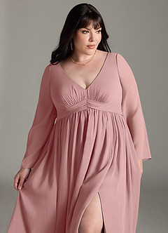 Azazie Teton Maternity Bridesmaid Dresses A-Line Long Sleeve Chiffon Floor-Length Dress image12