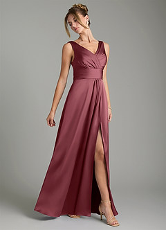 Azazie Karina Bridesmaid Dresses Desert Rose A-Line Pleated Stretch Satin Dress image4