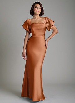 Azazie Lea Bridesmaid Dresses Copper Mermaid Off the Shoulder Stretch Satin Convertible Dress image1