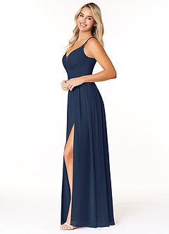 Azazie Rayna Brautjungfernkleider A-Linie V-Hals Gefaltet Chiffon Kleid Dunkelmarine image3