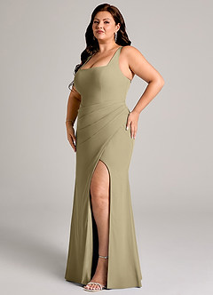 Azazie Mero Bridesmaid Dresses Moss Green Sheath Pleated Chiffon Dress image12