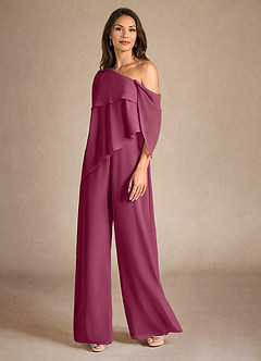 Azazie Halima Mother of the Bride Dresses Mulberry Jumpsuit/Pantsuit Side Slit Chiffon Dress image2