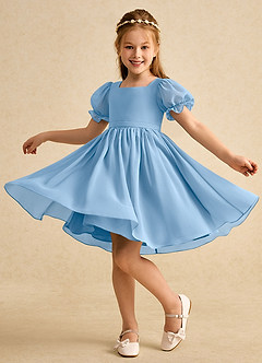 Azazie Jolie Robe Demoiselle D'honneur Fillette Robe Trapèze en Mousseline de soie avec manches Poudre Bleue image3