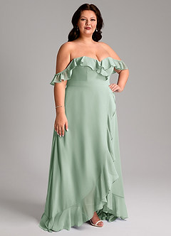 Azazie Lyra Bridesmaid Dresses Agave A-Line Chiffon Convertible Dress image13
