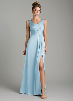Azazie Karina Bridesmaid Dresses Sky Blue A-Line Pleated Stretch Satin Dress image6