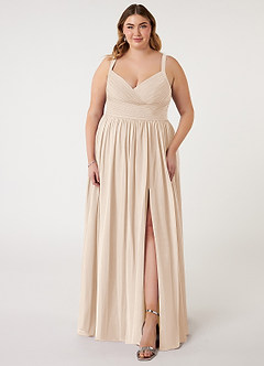 Azazie Chanel Abiti da Damigella Abito A-Line in Chiffon Plissettato Alabastro Bianco image8