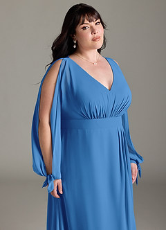 Azazie Matilda Robes de demoiselle d'honneur Robe Trapèze en Mousseline de soie Manche longue Geai Bleu image15
