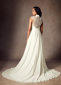 Azazie Cersei Wedding Dresses Cream A-Line Pleated Chiffon Dress image1