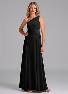 Azazie Dallas Jurken voor bruidsmeisjes Jurk van flueel met A-Lijn One-Shoulder Zwart image4