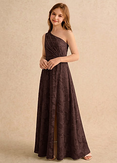 Azazie Pudles Girls Formal Flower Girl Dresses Ganache A-Line One Shoulder Floral Burnout Dress image5